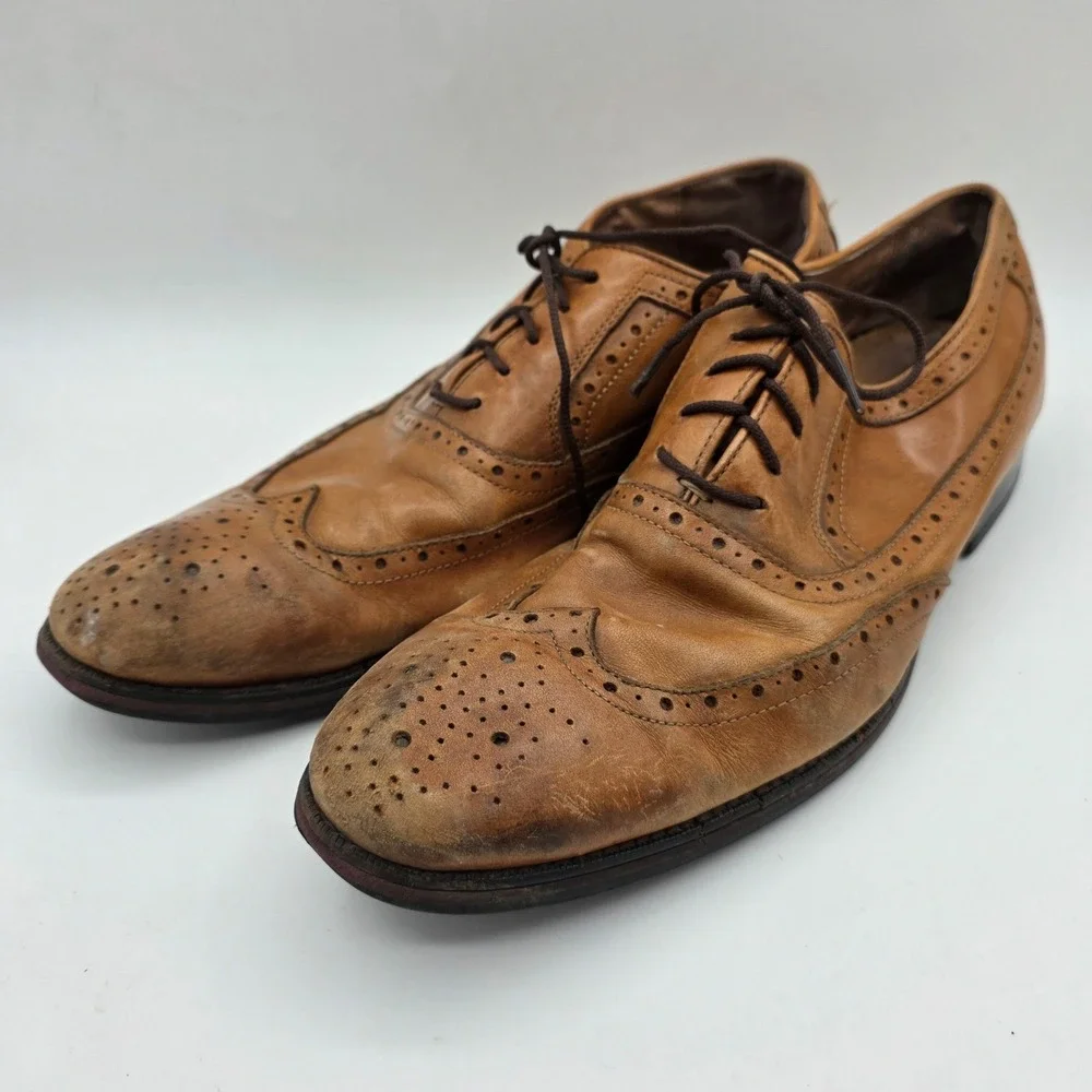 Johnston &‎ Murphy Mens Tan Leather Wingtip Brogue Oxford Shoes 20-3152 Size 9M